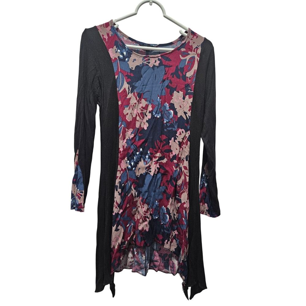 Sheer Y2K Alt Dark Floral Tunic Dress Asym Hem Stretch Goth Layering S Asian